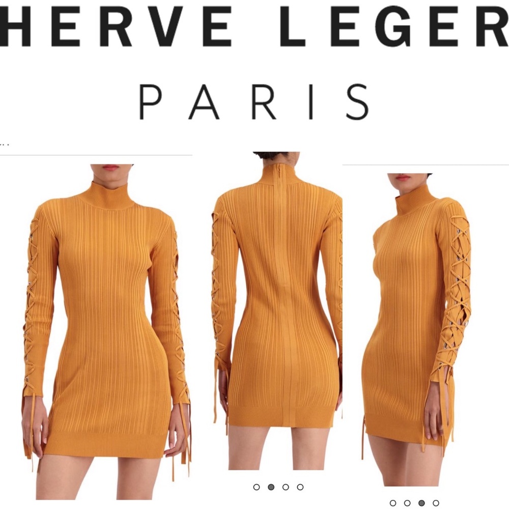New💕HERVE LEGER LACE UP LONG SLEEVE DRESS💕 - Picture 1 of 10